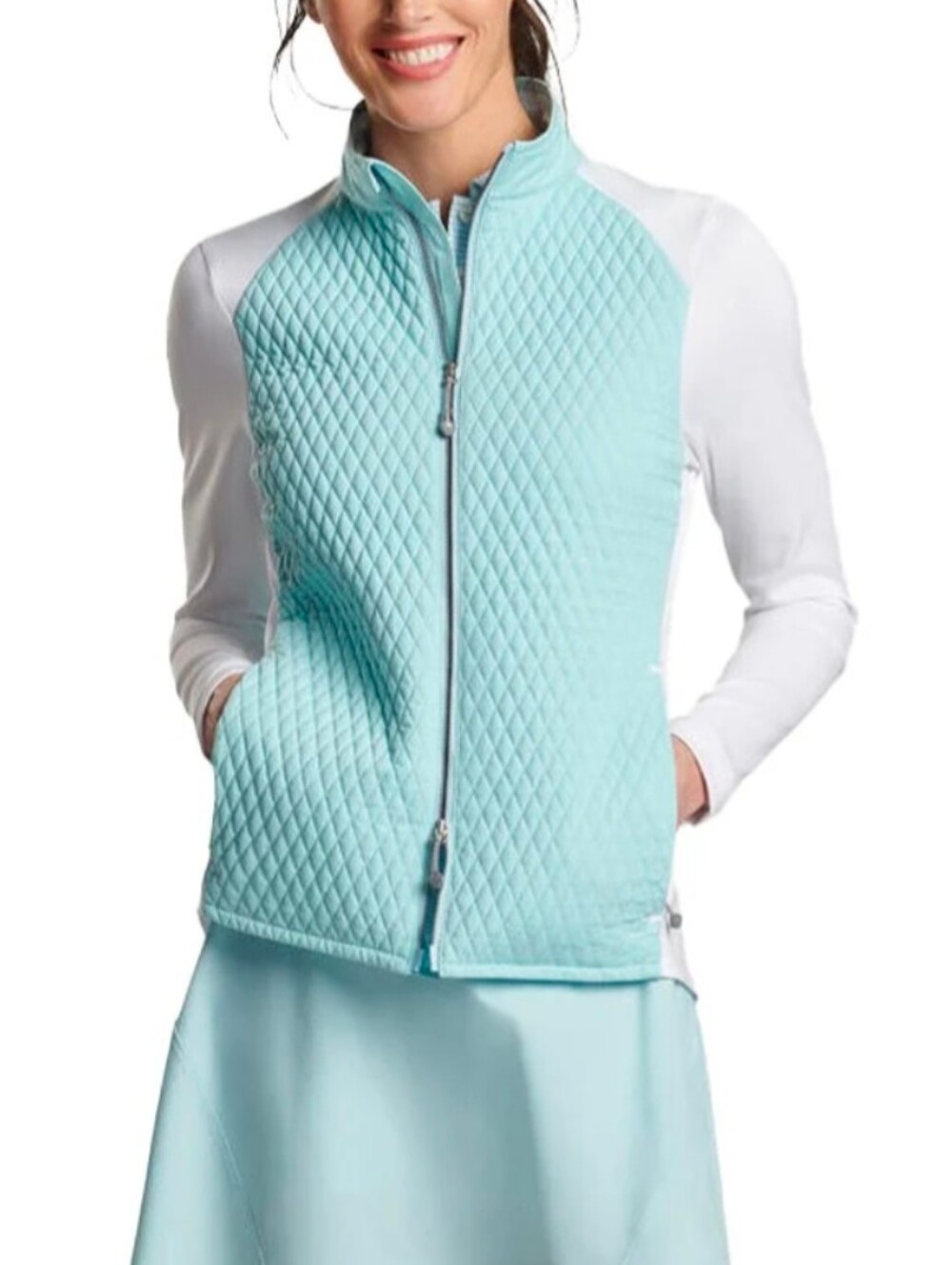 Peter Millar Women's Merge Elite Hybrid Golf Jacket Blue Spruce/ White Size L